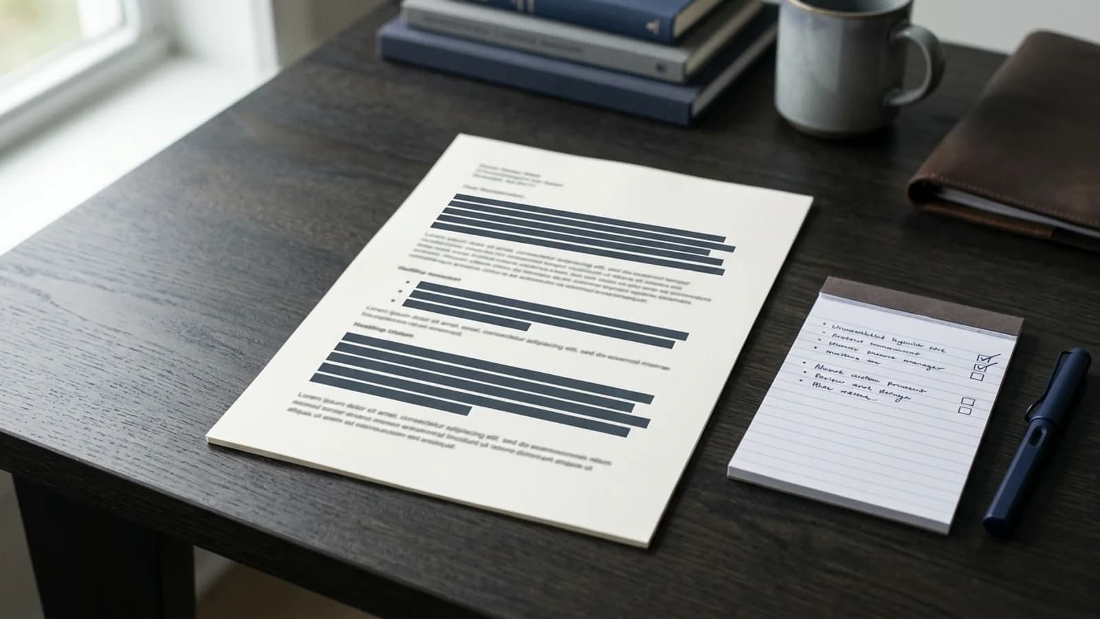 A PDF page with three solid redaction bars over selected lines